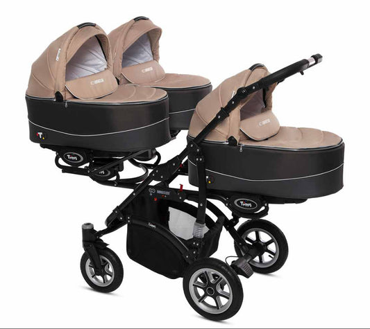 Carucior pentru tripleti BabyActive Trippy Premium (TR-12) 3 in 1 Beige