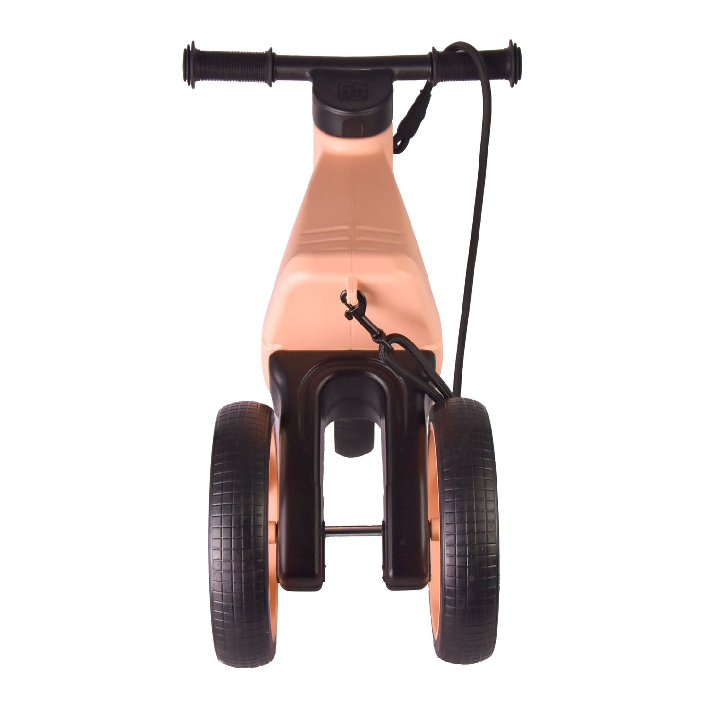 Bicicleta fara pedale cu cosulet pentru ghidon, 2 in 1, 18+ luni, pneuri si manere de cauciuc, 4 nivele de reglaj pe inaltime, Funny Wheels Rider SuperSport Pastel Apricot/Black