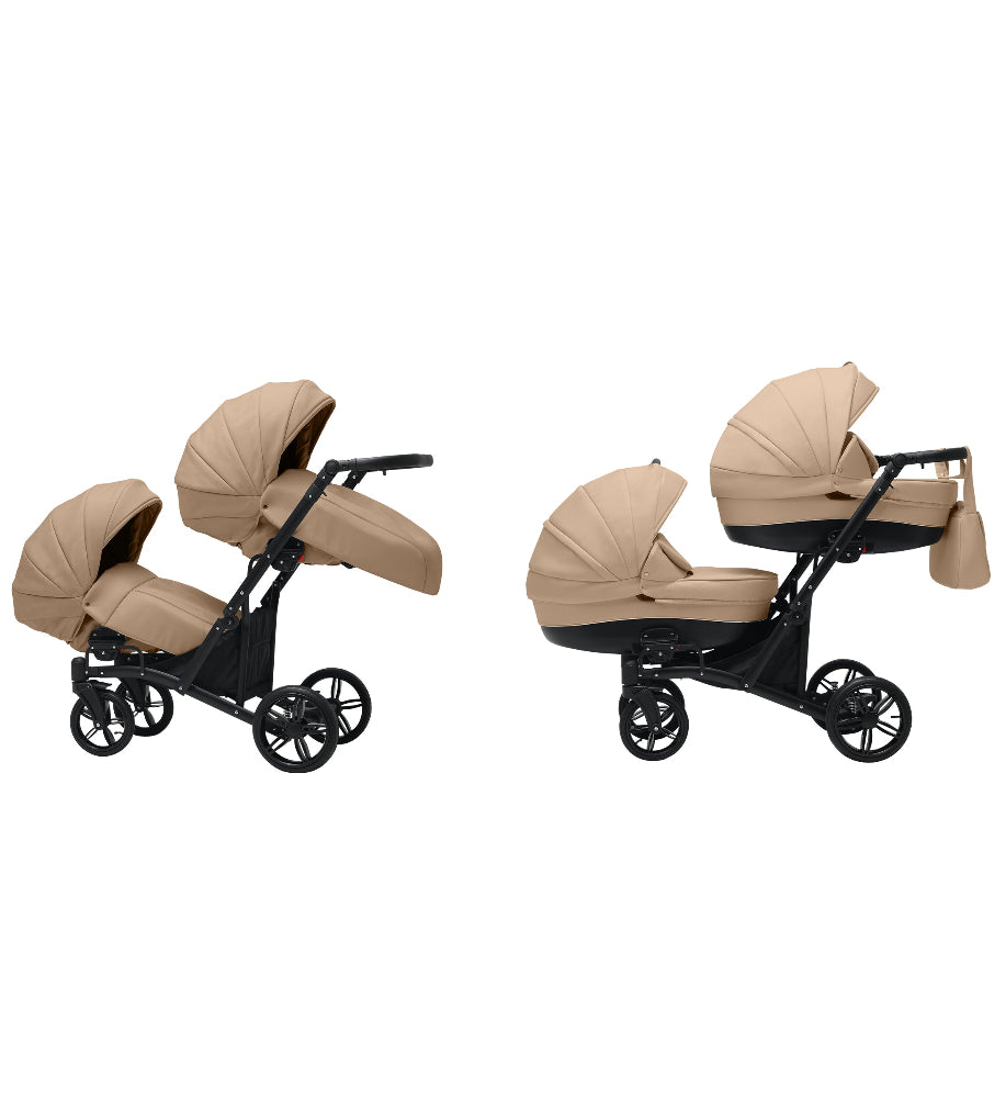 Cărucior gemeni tandem 3 în 1 Nativo Via Cappuccino/Cadru negru (01), latime 63 cm