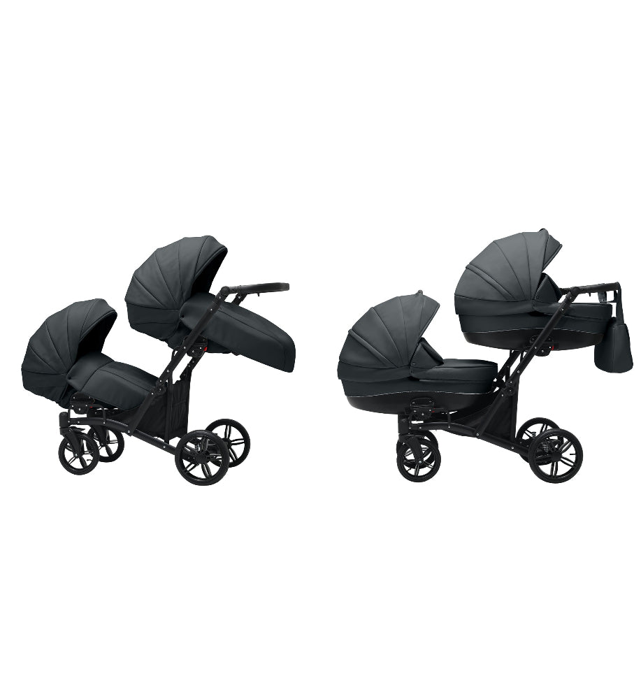 Cărucior gemeni tandem 3 în 1 Nativo Via Grafit/Cadru negru (11), latime 63 cm