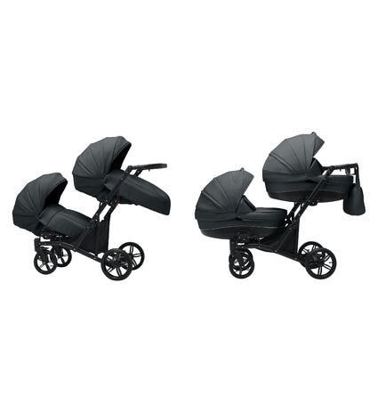 Cărucior gemeni tandem 3 în 1 Nativo Via Grafit/Cadru negru (11), latime 63 cm