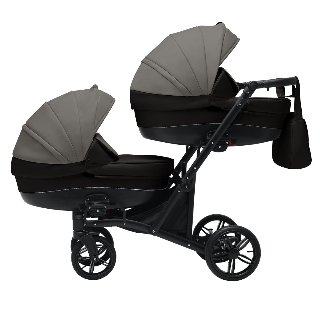 Cărucior gemeni tandem 3 în 1 Nativo Via Negru-Gri/Cadru negru (08), latime 63 cm