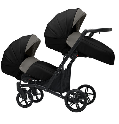 Cărucior gemeni tandem 3 în 1 Nativo Via Negru-Gri/Cadru negru (08), latime 63 cm