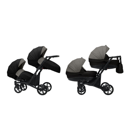 Cărucior gemeni tandem 3 în 1 Nativo Via Negru-Gri/Cadru negru (08), latime 63 cm