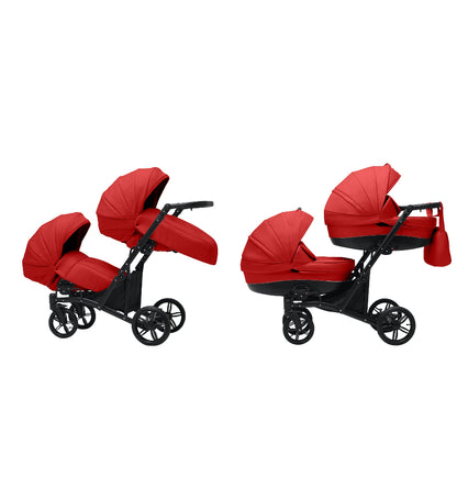 Cărucior gemeni tandem 3 în 1 Nativo Via Rosu/Cadru negru (10), latime 63 cm