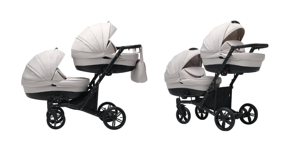 Cărucior gemeni tandem 3 în 1 Nativo Via Cappuccino/Cadru negru (01), latime 63 cm