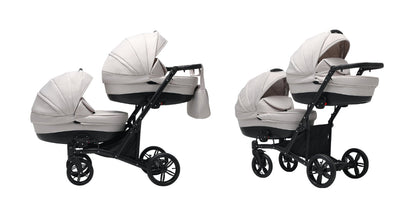 Cărucior gemeni tandem 3 în 1 Nativo Via Cappuccino/Cadru negru (01), latime 63 cm