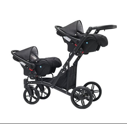 Cărucior gemeni tandem 3 în 1 Nativo Via, latime 63 cm