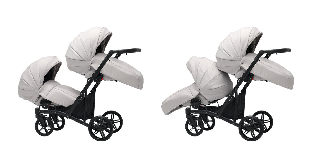 Cărucior gemeni tandem 3 în 1 Nativo Via, latime 63 cm