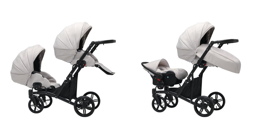 Cărucior gemeni tandem 3 în 1 Nativo Via, latime 63 cm