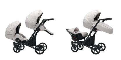 Cărucior gemeni tandem 3 în 1 Nativo Via, latime 63 cm