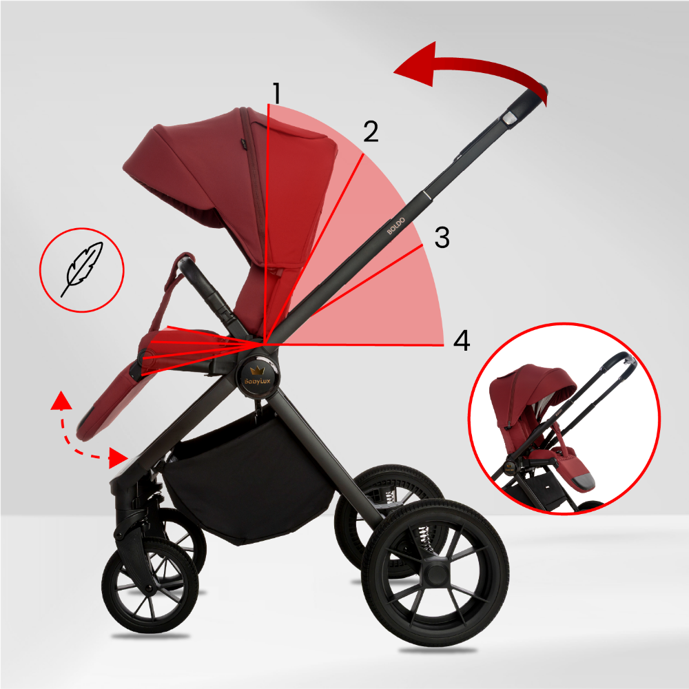 Carucior 2 in 1 BabyLux Boldo Bordo