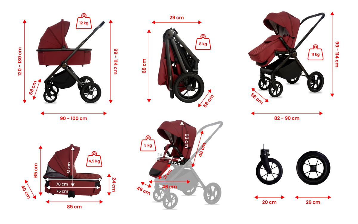 Carucior 2 in 1 BabyLux Boldo Bordo