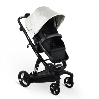 Carucior electric 2 in 1 Ibebe iSTOP & DRiVE FOLLOW ME Piele Ecologica Silver Shine, cu leganare automata, max. 22 Kg