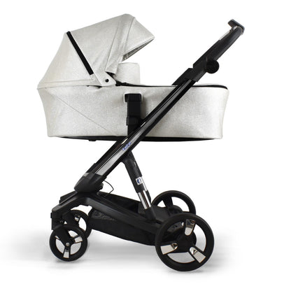 Carucior electric 2 in 1 Ibebe iSTOP & DRiVE FOLLOW ME Piele Ecologica Silver Shine, cu leganare automata, max. 22 Kg