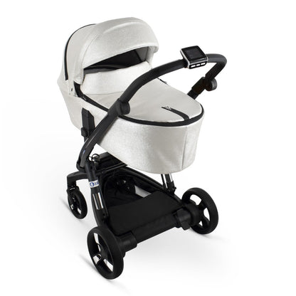 Carucior electric 2 in 1 Ibebe iSTOP & DRiVE FOLLOW ME Piele Ecologica Silver Shine, cu leganare automata, max. 22 Kg