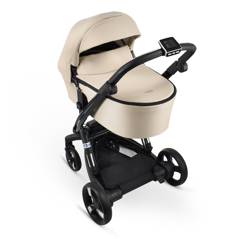 Carucior electric 2 in 1 Ibebe iSTOP & DRiVE FOLLOW ME Textil Bej (IS109) cu leganare automata max. 22 Kg