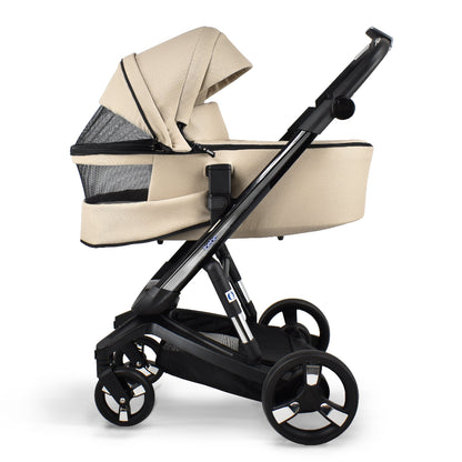 Carucior electric 2 in 1 Ibebe iSTOP & DRiVE FOLLOW ME Textil Bej (IS109) cu leganare automata max. 22 Kg
