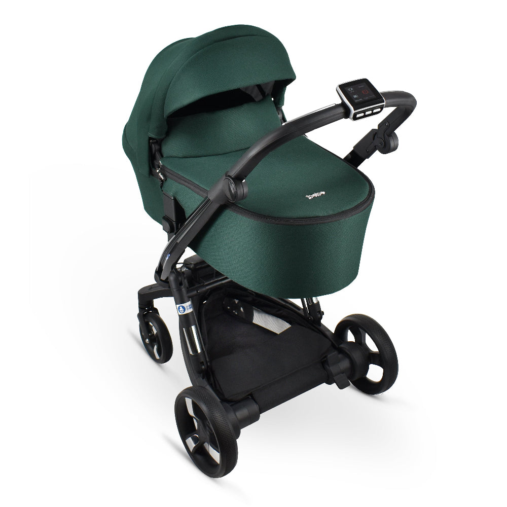 Carucior electric 2 in 1 Ibebe iSTOP & DRiVE FOLLOW ME Textil Verde (ISD106), cu leganare automata, max. 22 Kg