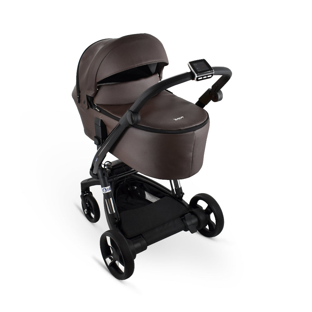 Carucior electric Ibebe iSTOP & DRiVE 2 in 1 Piele ecologica Maro (ISD41)