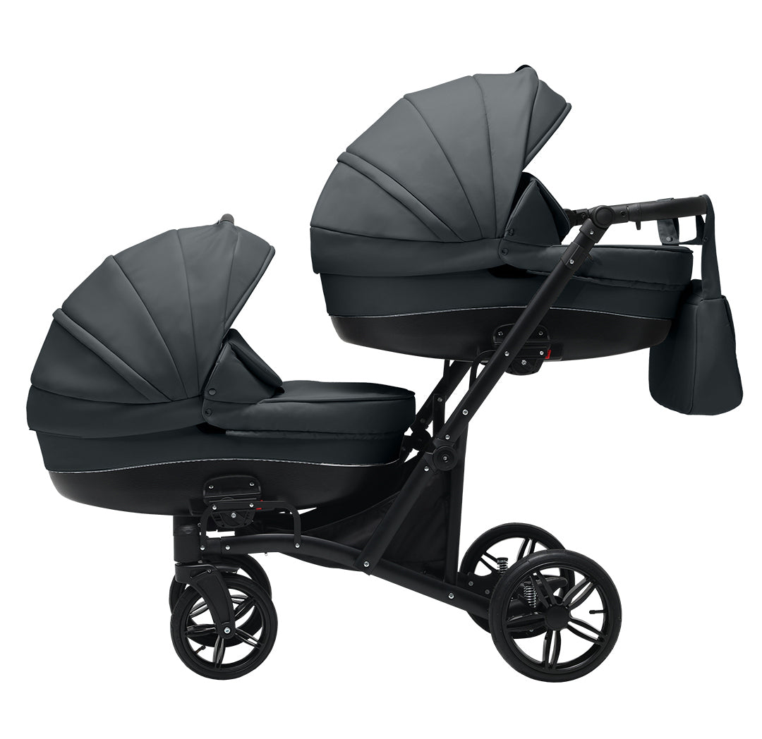 Cărucior gemeni tandem 3 în 1 Nativo Via Grafit/Cadru negru (11), latime 63 cm