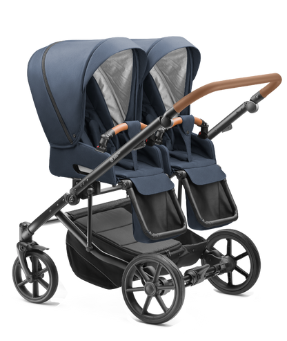 Carucior pentru gemeni 2 in 1 Jedo Duo Bluemarine, side-by-side, reversibil, cadru de aluminiu, latime 80 cm