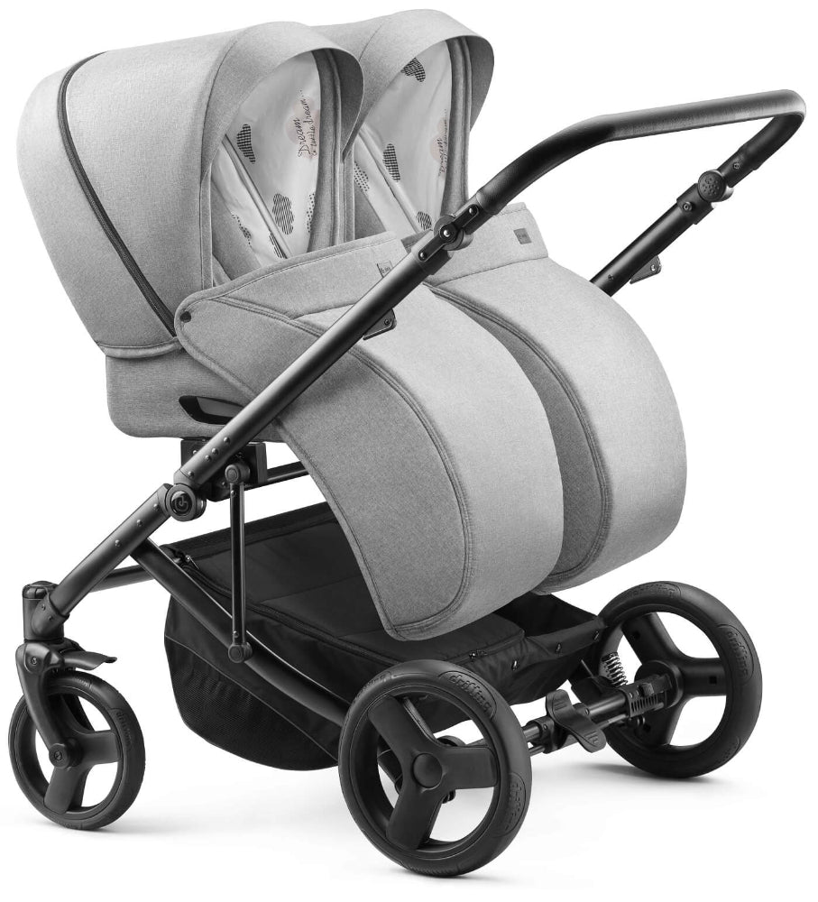 Carucior pentru gemeni 2 in 1 Jedo Duo Gri, reversibil, cadru de aluminiu, latime 80 cm