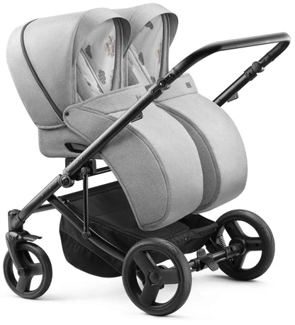 Carucior pentru gemeni Jedo Duo Standard 2 in 1 Gri/Cognac 2 in 1 reversibil cadru de aluminiu latime 80 cm