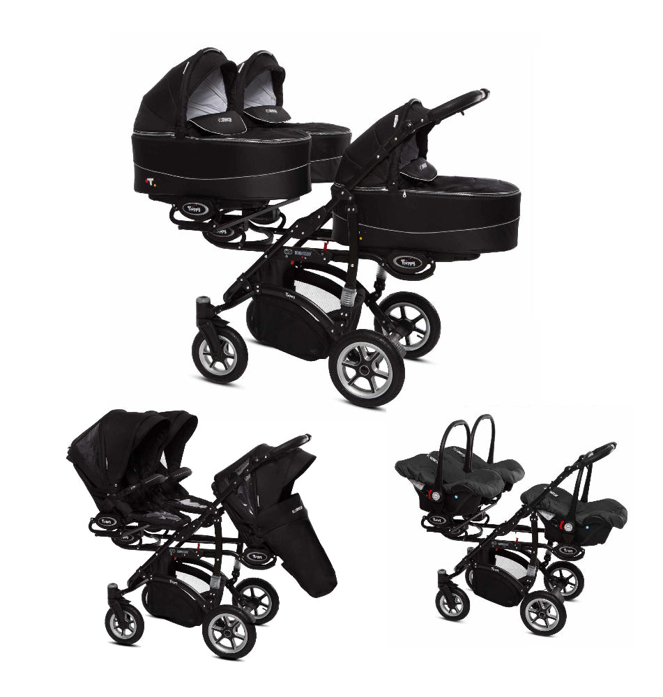 Carucior pentru tripleti BabyActive Trippy Premium (TR-07) 3 in 1 Black