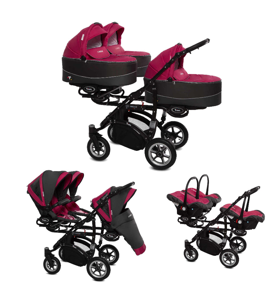 Carucior pentru tripleti BabyActive Trippy Premium (TR-10) 3 in 1 Amarant