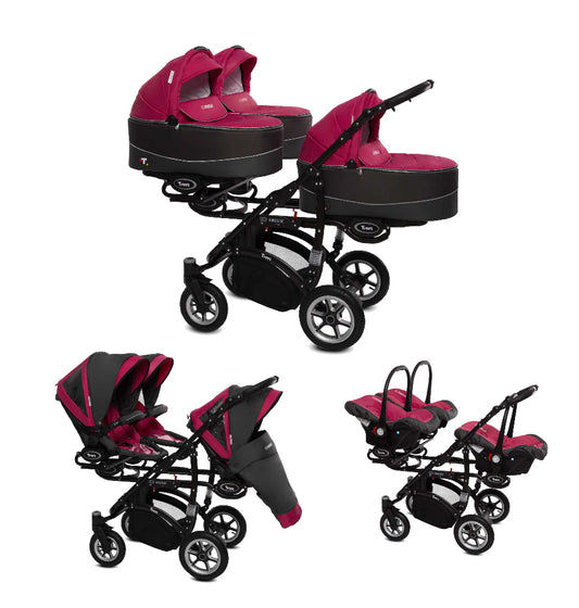 Carucior pentru tripleti BabyActive Trippy Premium (TR-10) 3 in 1 Amarant