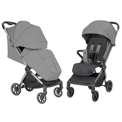 Carucior sport compact Carrello Atom M (CRL-5527) Alloy Grey, dimensiuni bagaj de mana in avion, roti de cauciuc, pliere automata, max. 22 kg, protectie SPF 50/UPF 50+