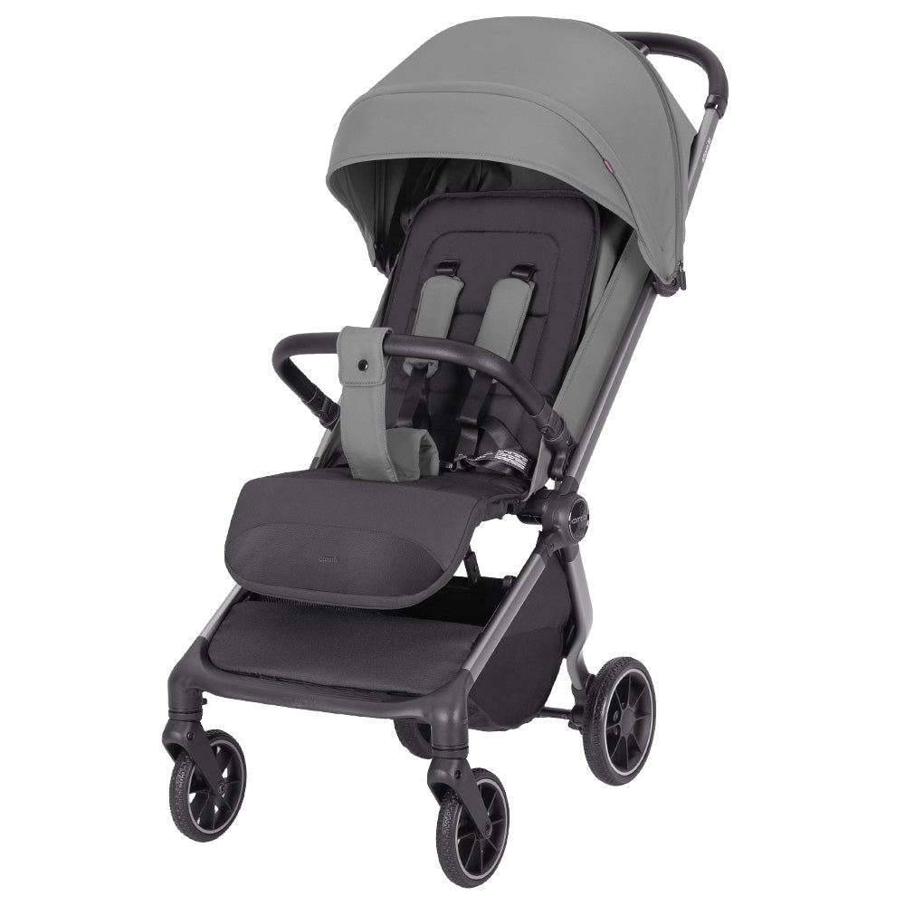 Carucior sport compact Carrello Atom M (CRL-5527) Alloy Grey, dimensiuni bagaj de mana in avion, roti de cauciuc, pliere automata, max. 22 kg, protectie SPF 50/UPF 50+