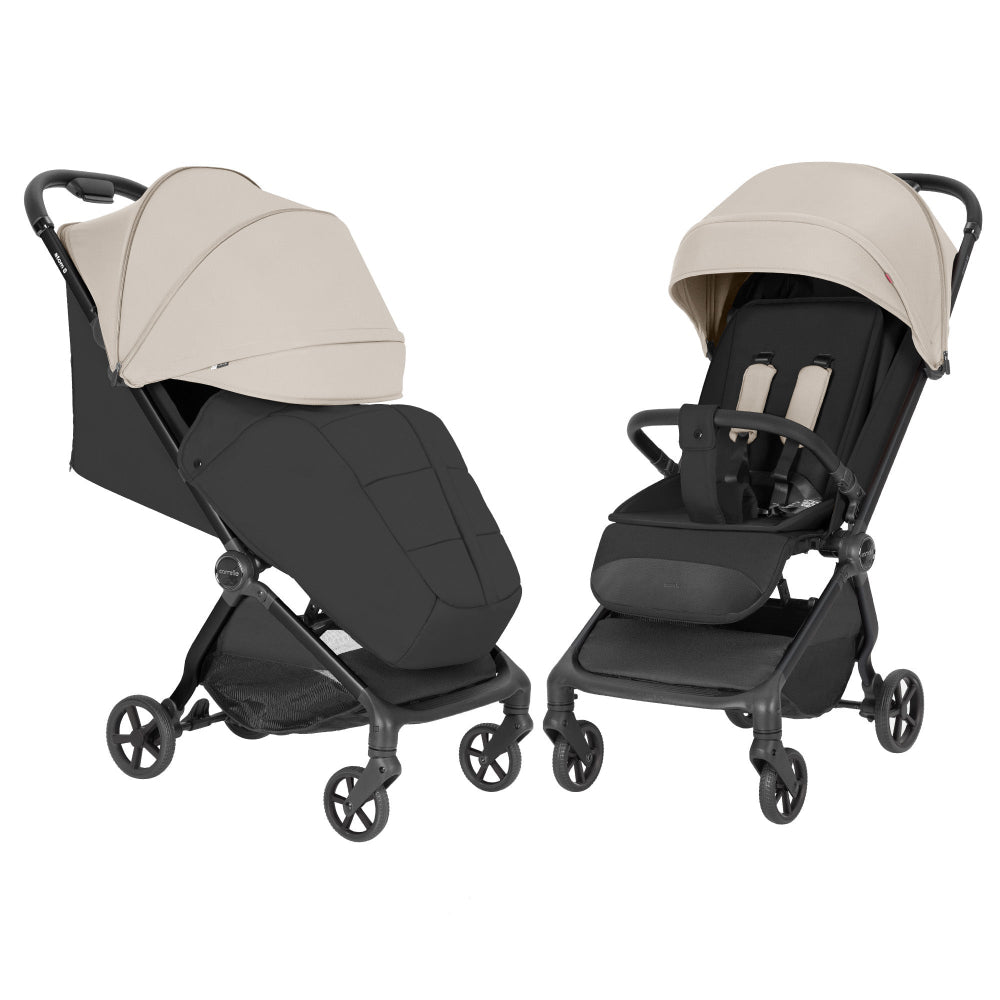 Carucior sport compact Carrello Atom S 2.0 Ceramic Beige CRL-5526, bagaj de mana in avion, roti de cauciuc, pliere automata, max. 22 kg, protectie SPF 50/UPF 50+