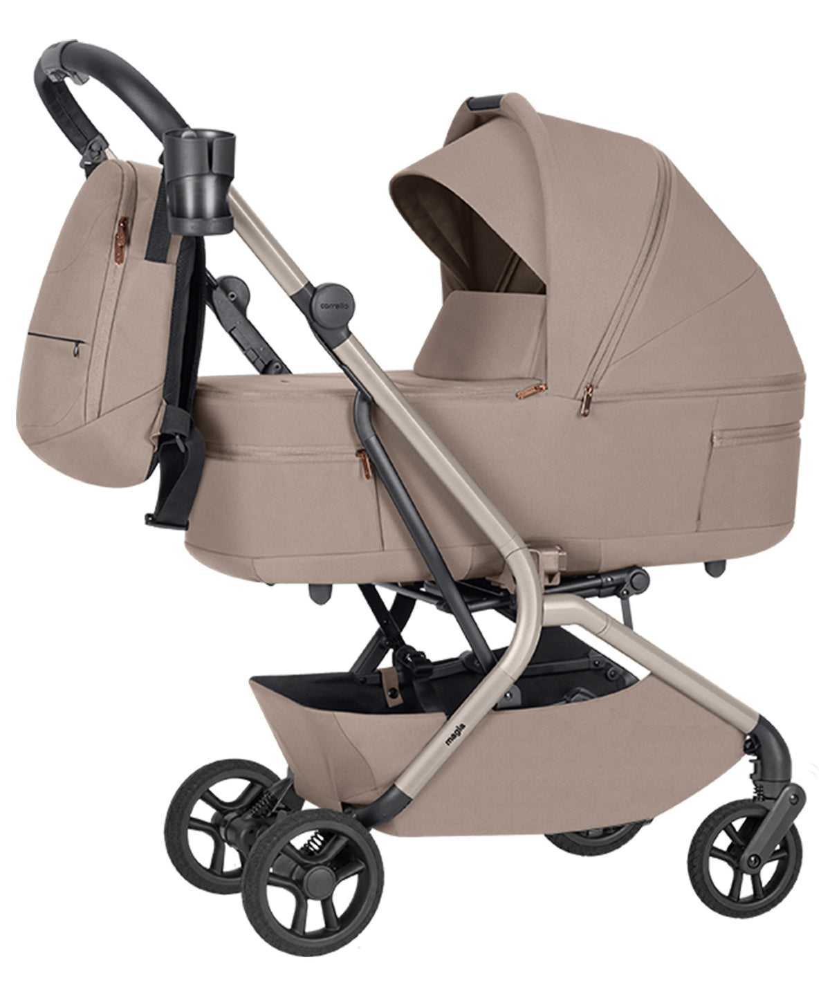 Carucior copii 2 in 1 Carrello Magia 2.0 CRL-6655 Spice Beige, compact, dimensiuni bagaj de mana, max. 22 Kg, adaptori cos auto