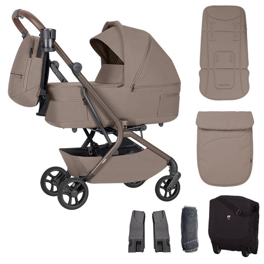 Carucior copii 2 in 1 Carrello Magia 2.0 CRL-6655 Spice Beige, compact, dimensiuni bagaj de mana, max. 22 Kg, adaptori cos auto