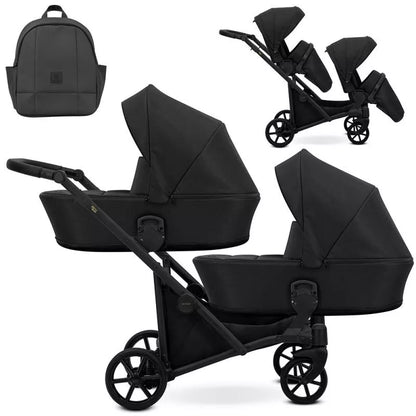 Carucior pentru gemeni Kunert Brav Duo 2 in 1 Negru/cadru Negru