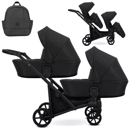 Carucior pentru gemeni Kunert Brav Duo 2 in 1 Negru/cadru Negru