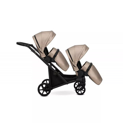 Carucior pentru gemeni Kunert Brav Duo 2 in 1, piele ecologica, Cappuccino/cadru Negru