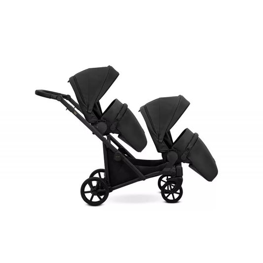 Carucior pentru gemeni Kunert Brav Duo 2 in 1, piele ecologica, Negru/cadru Negru