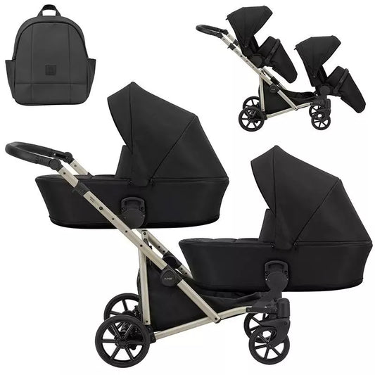 Carucior pentru gemeni Kunert Brav Duo 2 in 1 Negru/cadru Champagne
