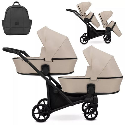 Carucior pentru gemeni Kunert Brav Duo 2 in 1 Crem/cadru Negru