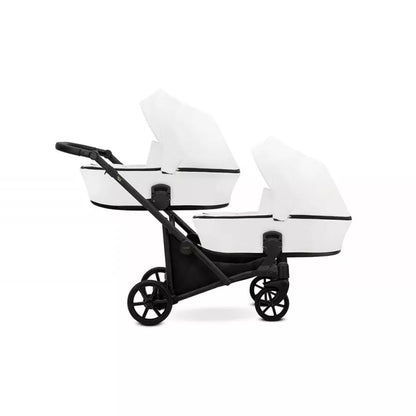 Carucior pentru gemeni Kunert Brav Duo 2 in 1, piele ecologica, Alb/cadru Negru