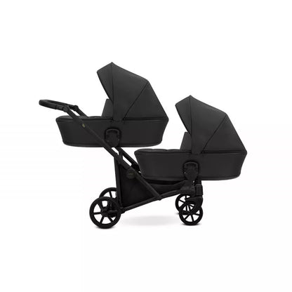 Carucior pentru gemeni Kunert Brav Duo 2 in 1, piele ecologica, Negru/cadru Negru