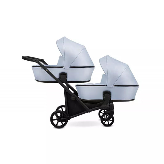 Carucior pentru gemeni Kunert Brav Duo 2 in 1, piele ecologica, Baby Blue/cadru Negru