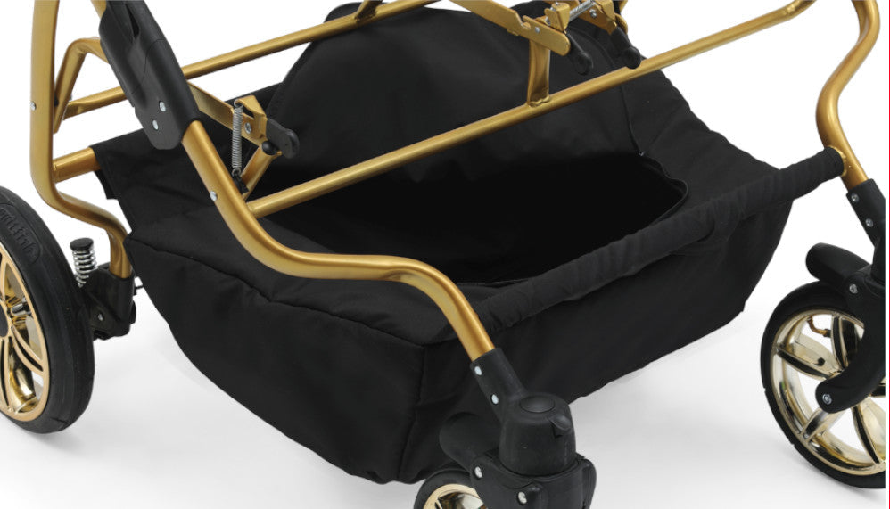 Carucior pentru gemeni Nativo Gemini 3 in 1 Gri deschis-Grafit/Gold latime 87 cm reversibil carucior-gemeni