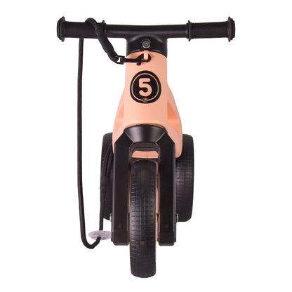Bicicleta fara pedale cu cosulet pentru ghidon, 2 in 1, 18+ luni, pneuri si manere de cauciuc, 4 nivele de reglaj pe inaltime, Funny Wheels Rider SuperSport Pastel Apricot/Black