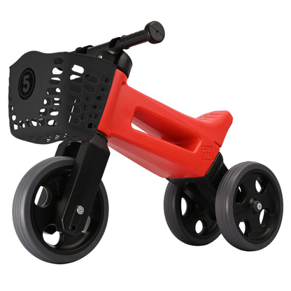 Bicicleta fara pedale Funny Wheels Rider Sport Red/Black, cu cosulet pentru ghidon, 2 in 1, 18+ luni, pneuri de cauciuc, 4 nivele de reglaj pe inaltime