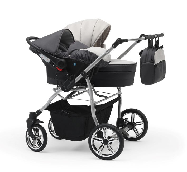 Carucior pentru gemeni Nativo Gemini 3 in 1 Gri Deschis-Negru/Gold latime 87 cm reversibil carucior-gemeni