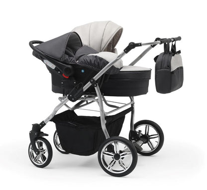 Carucior pentru gemeni Nativo Gemini 3 in 1 Gri deschis-Grafit/Gold latime 87 cm reversibil carucior-gemeni